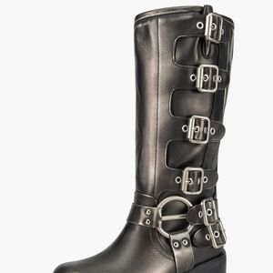 Women's Metallic Buckle Combat Boots
